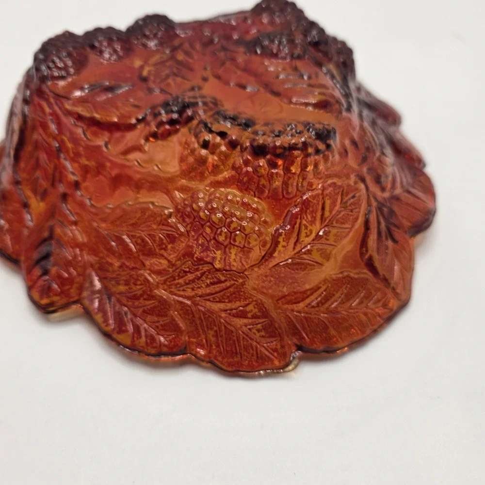 Vintage Amber‎ Pressed Glass Blackberry Leaf Dish Fall Harvest Cottagecore Decor